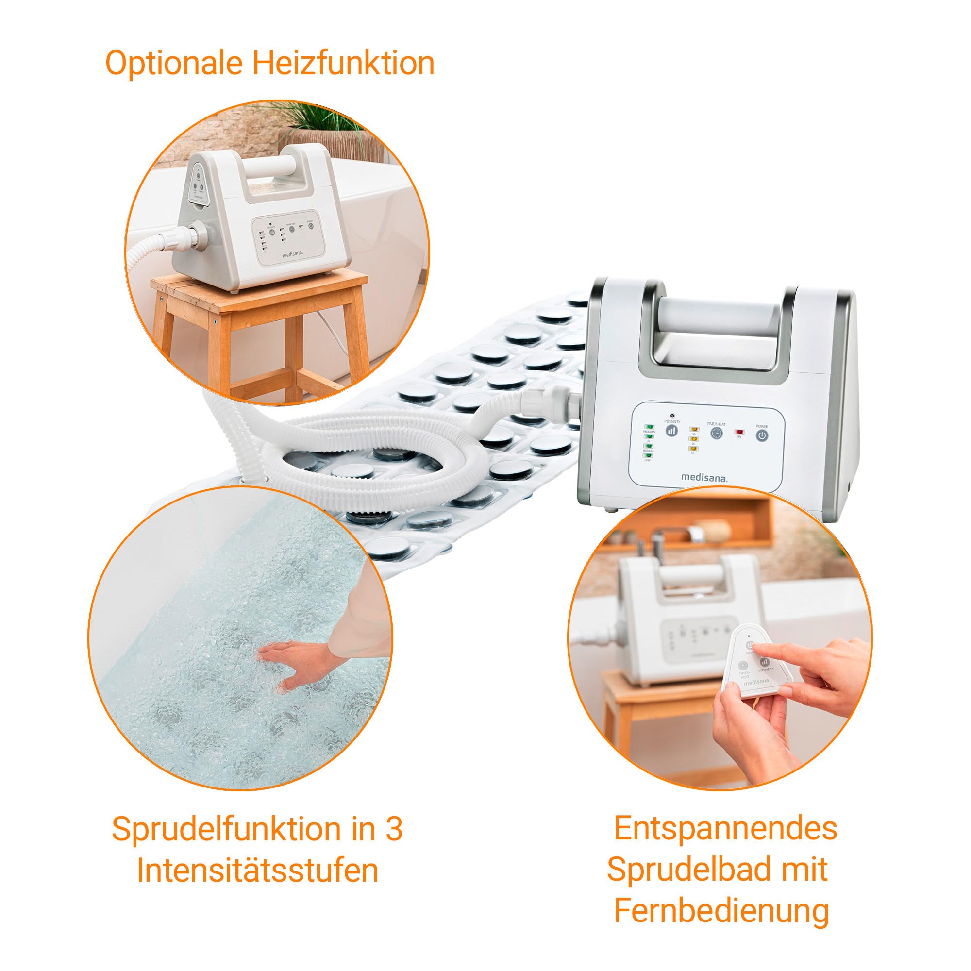 Medisana BBS Luftsprudelbad, Sprudelmatte Badewanne, Whirlpool Matte für die Badewanne, inkl. Aromaspender, 3 Intensitätsstufen, Spa für Zuhause, Wellness Badewannenzubehör