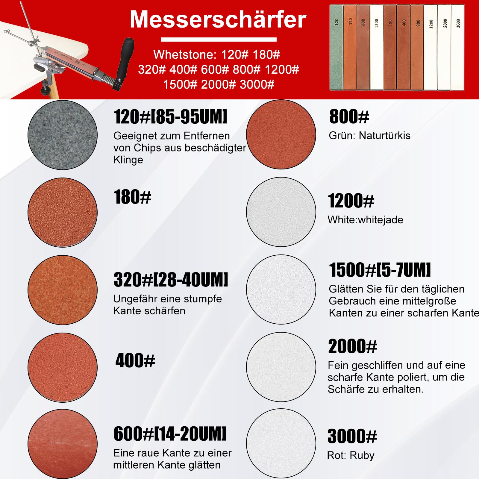 Affilacoltelli professionale con 10 mole, affilacoltelli professionale, grana 120-3000 per coltelli da cucina, angolo regolabile, sistema di affilatura dei coltelli