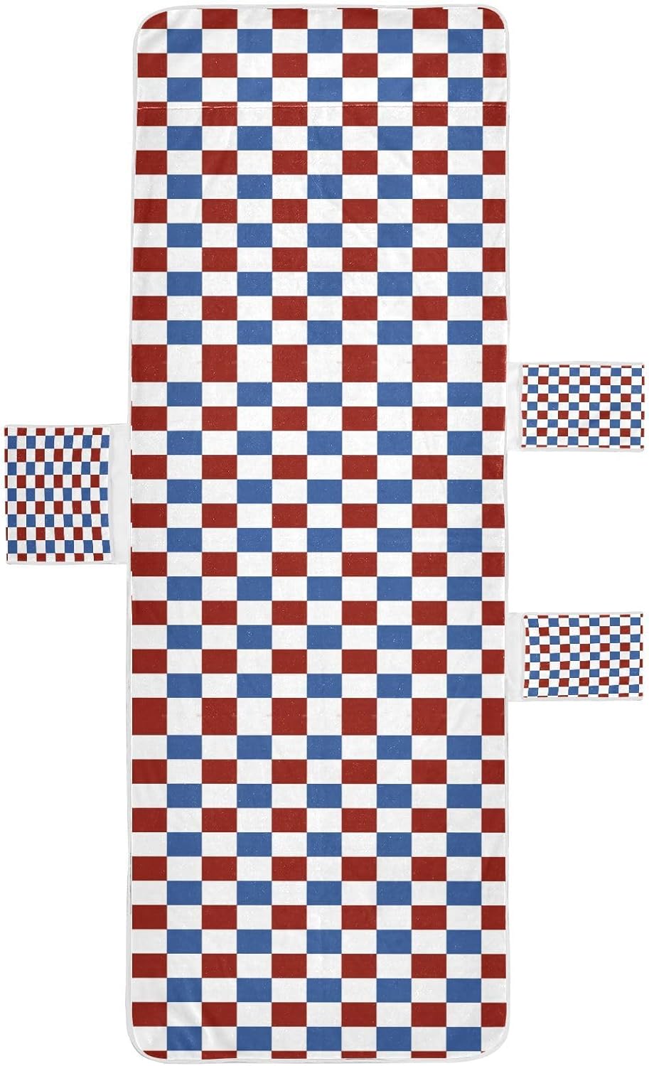 Red and Blue Plaid 4th Of July Independence Day Patio Lounge Chair Cover Soft Outdoor Chaise Lounge Cover with Windproof Straps for Pool Sunbathing Beach Garden, 85" X 30"