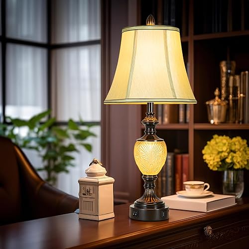 Miniatura 7 de Juego de 2 lámparas de mesa vintage de 28 pulgadas de alto para sala de estar, lámpara de noche de granja con pantallas de tela, lámpara de mesita