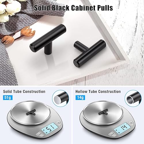 Miniatura 2 de KNOBWELL Paquete de 6 pomos de acero inoxidable sólido para gabinetes de cocina, acabado negro mate, agujero único de 2 pulgadas, pomos negros para