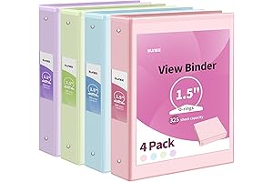 SUNEE 3 Ring Binder 1.5 Inch, Crystal Clear View Binder 4 Pack,...