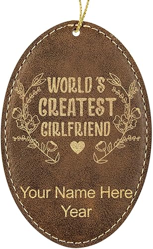 Miniatura 7 de LaserGram Personalized Christmas Ornament, World's Greatest Girlfriend, Faux Leather, Custom Laser Engraved Gift Idea (Oval Shape, Gray) Grey,Black