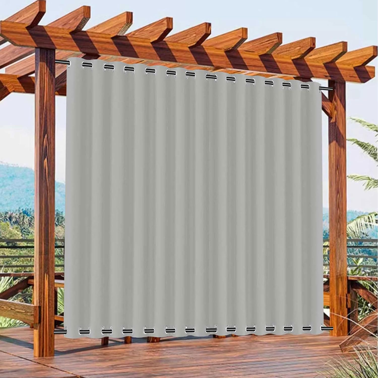 Outdoor Curtains for Patio Waterproof Weatherproof Blackout Curtains with Grommets on Top & Bottom, Sun Blocking Privacy Curtain for Gazebo, 1 Panel, W59 x L72, Light Gray
