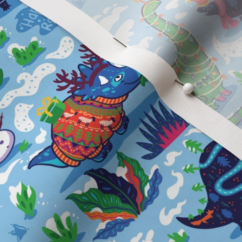 Spoonflower Fabric - Christmas Dinos Snow Winter Illustration Dinosaurs Kids Prehistoric Printed on Cotton Poplin Fabric by The Yard - Sewing Shirting Quilting Dresses Apparel Crafts