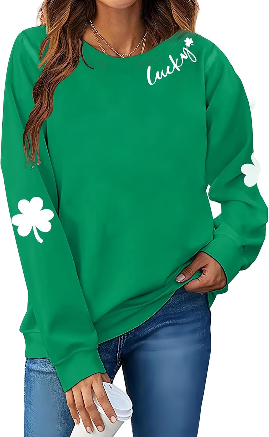 Women St. Patrick's Day Sweatshirts Shamrock Clover Print Shirts Casual Irish Gift Long Sleeve Loose Fit Tops