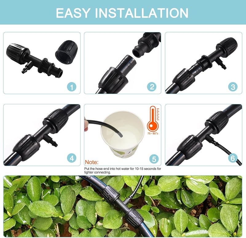 VooGenzek 10 db T-csatlakozó 3 irányú locsolócső adapter 13/16 mm 4/7 mm fekete