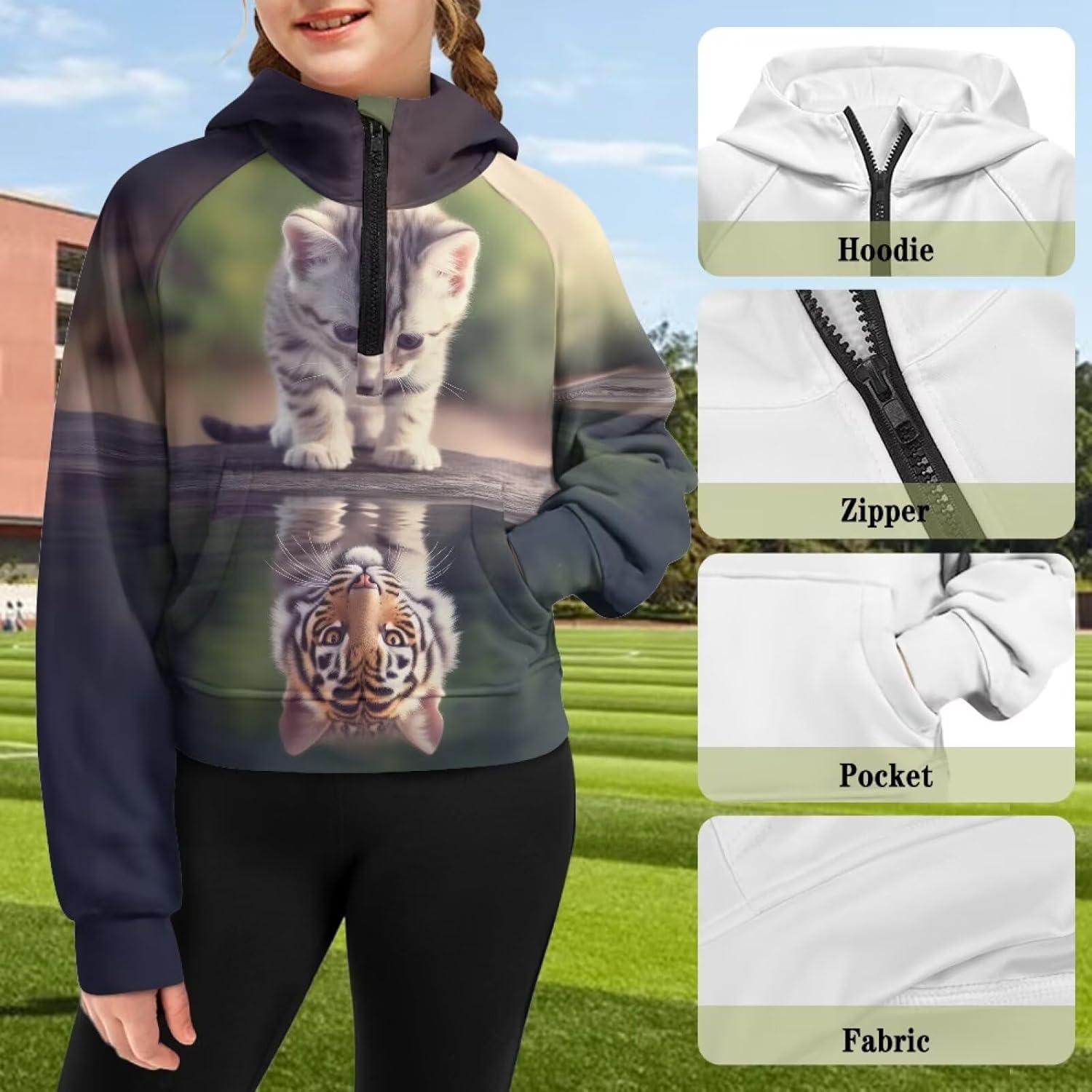 Uourmeti Girls Half Zip Up Sweatshirt with Pockets Long Sleeve Drop Shoulder Hooded Pullover
