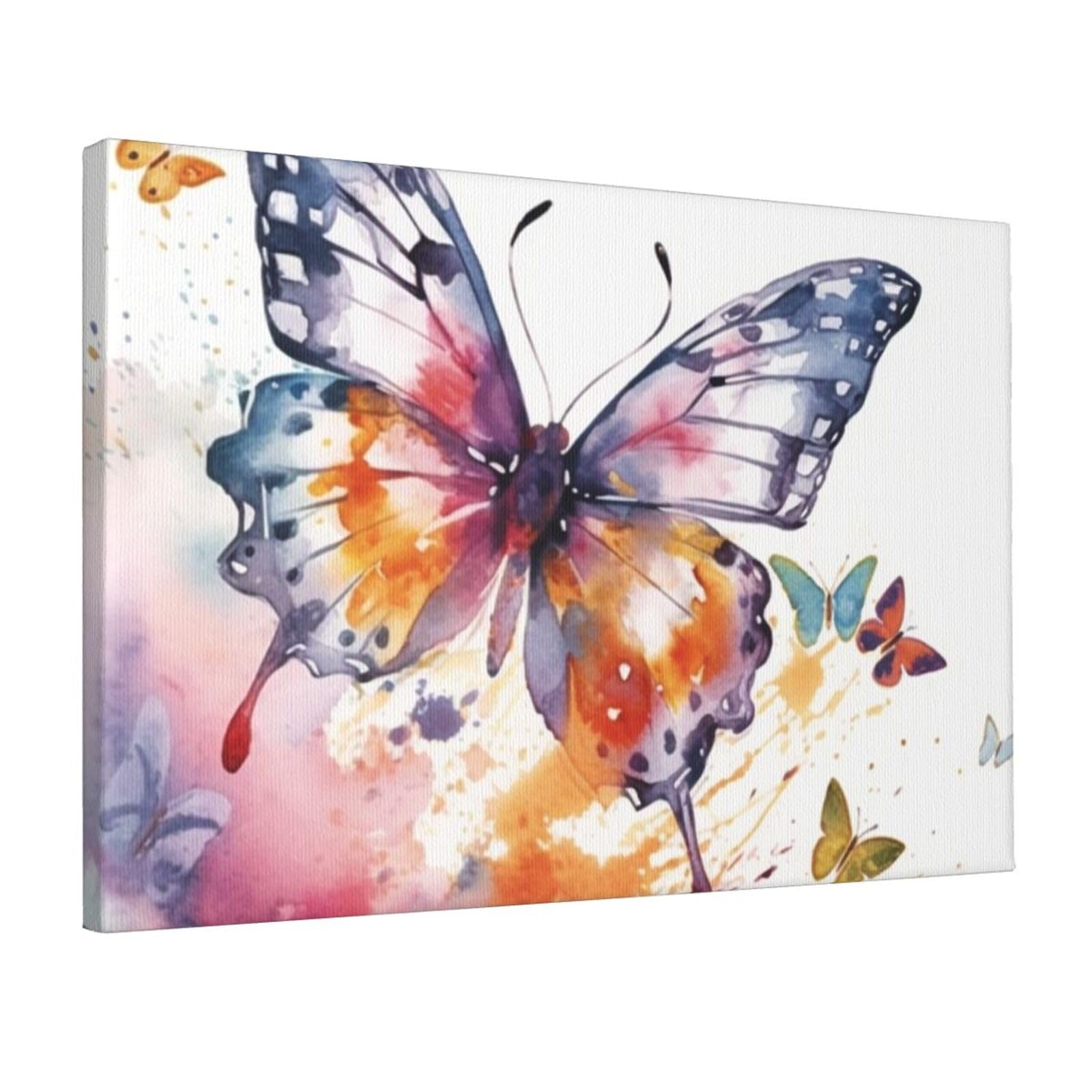 Fodpand Watercolor Butterfly Unframed Canvas Wall Art,Modern Posters Print Wall Decor Canvas Oil Painting For Bedroom Living Room Bathroom Wall Hanging Artwork Ready To Hang 12"X18"