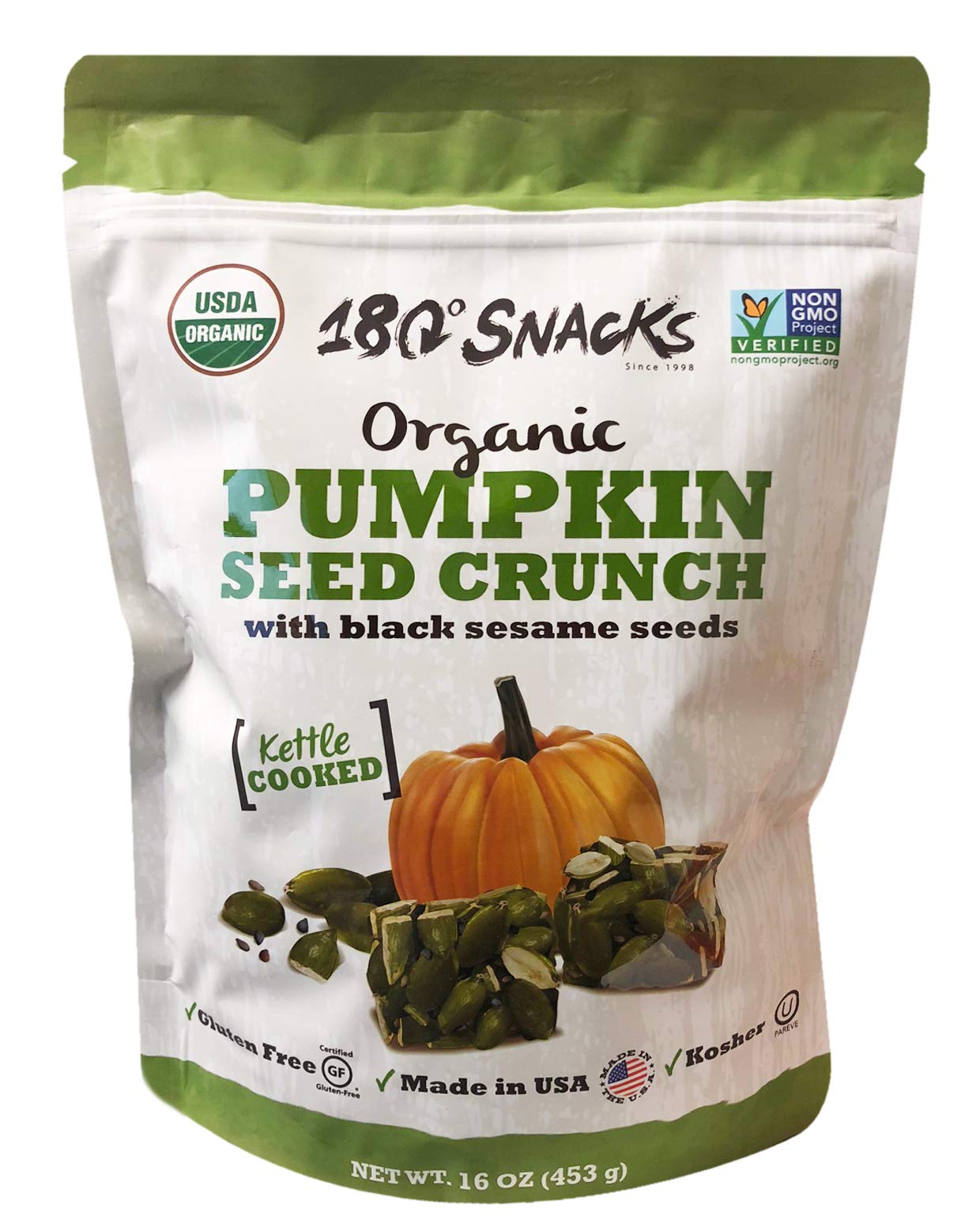180 Snacks Organic Pumpkin Seed Crunch with Black Sesame Seeds Pack 16oz