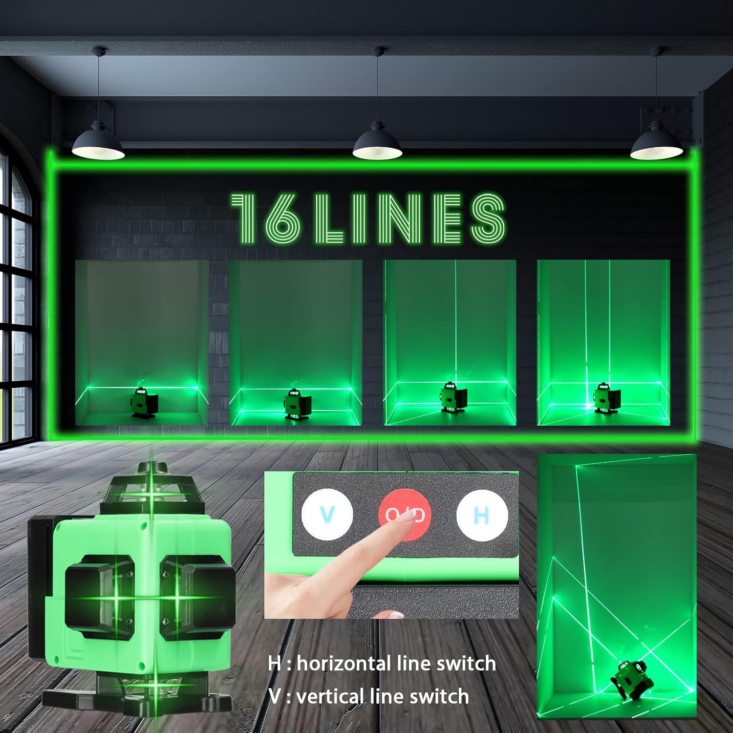 Multifunctional 16 Lines Level 3° Self-Leveling Hine Reable Lithium Battery Leveling Omnidirectional Ground Wall Sticker Home Improvement s Set