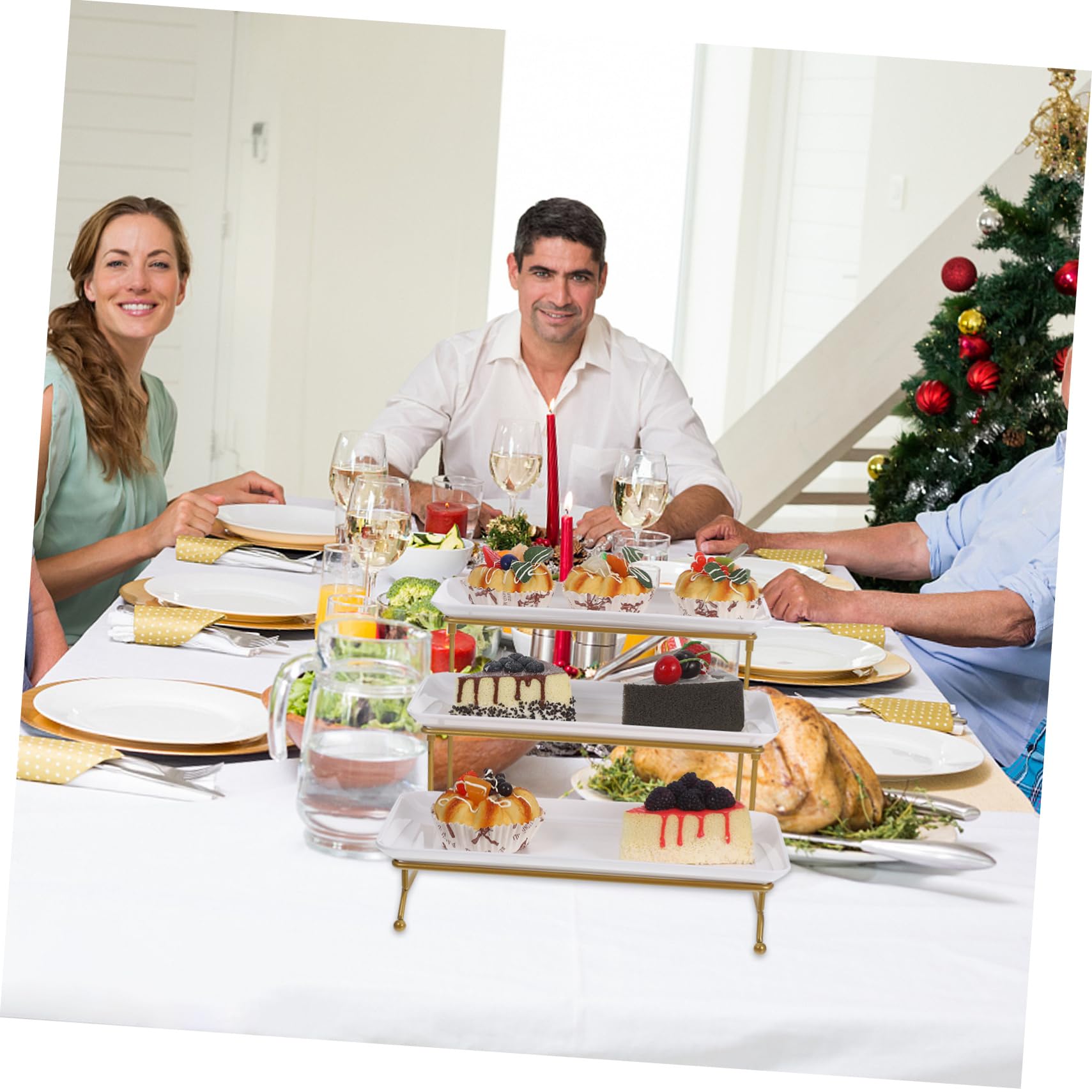 Mobestech Alzata da Portata per Buffet Supporto per Torta in Plastica Bianca Vassoi da Portata per Feste e Esposizione di Cibo Piatto di Frutta per Tavolo da Dessert