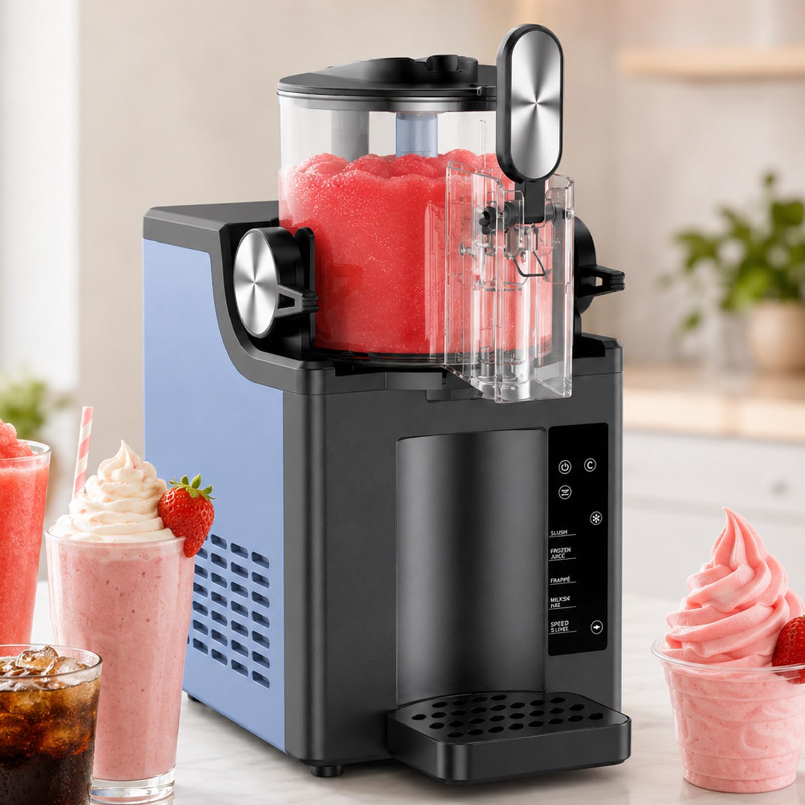 lilishangmao 1.5L Slushy Maker with 4 Preset Modes, Countertop Iced Drink Maker for Smoothies Soft Ice Cream Milkshakes Coffee Frappes And Cocktails, One-Button Self Cleaning + Adjustable Texture B