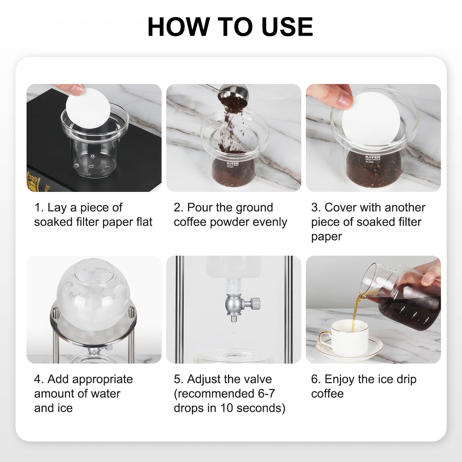 Cold-drip-kaffeemaschine, Cold Brew Tropfturm, Ice Cold Brew Dripper Kaffeemaschine, Wiederverwendbarer 600 ML Glasfilter Transparenter, Edelstahlständer DIY Coffee Maker Glaskaraffe