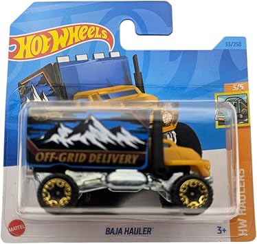 Hot Wheels Baja Hauler, Off-Grid Delivery Truck, Die-Cast Model, Yellow and Blue, 33/250