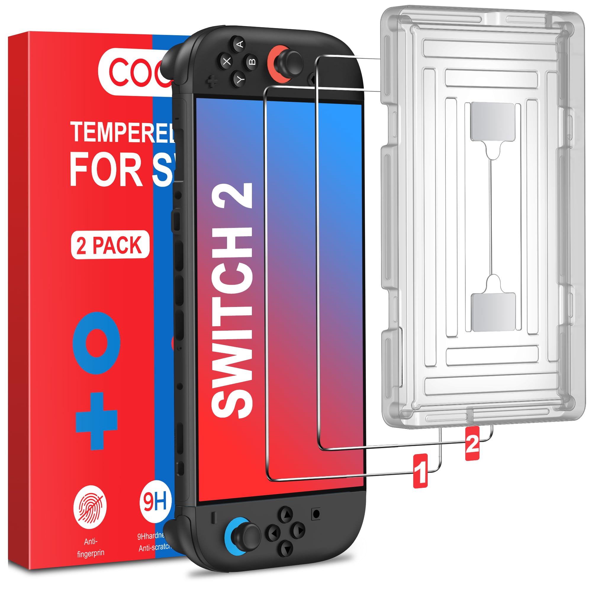 Switch 2 Cristal blindado para Nintendo, Switch 2, protector de pantalla de vidrio templado 9H, 2 unidades con marco de alineación, irrompible y resistente a los arañazos, Switch 2 accesorios, Switch