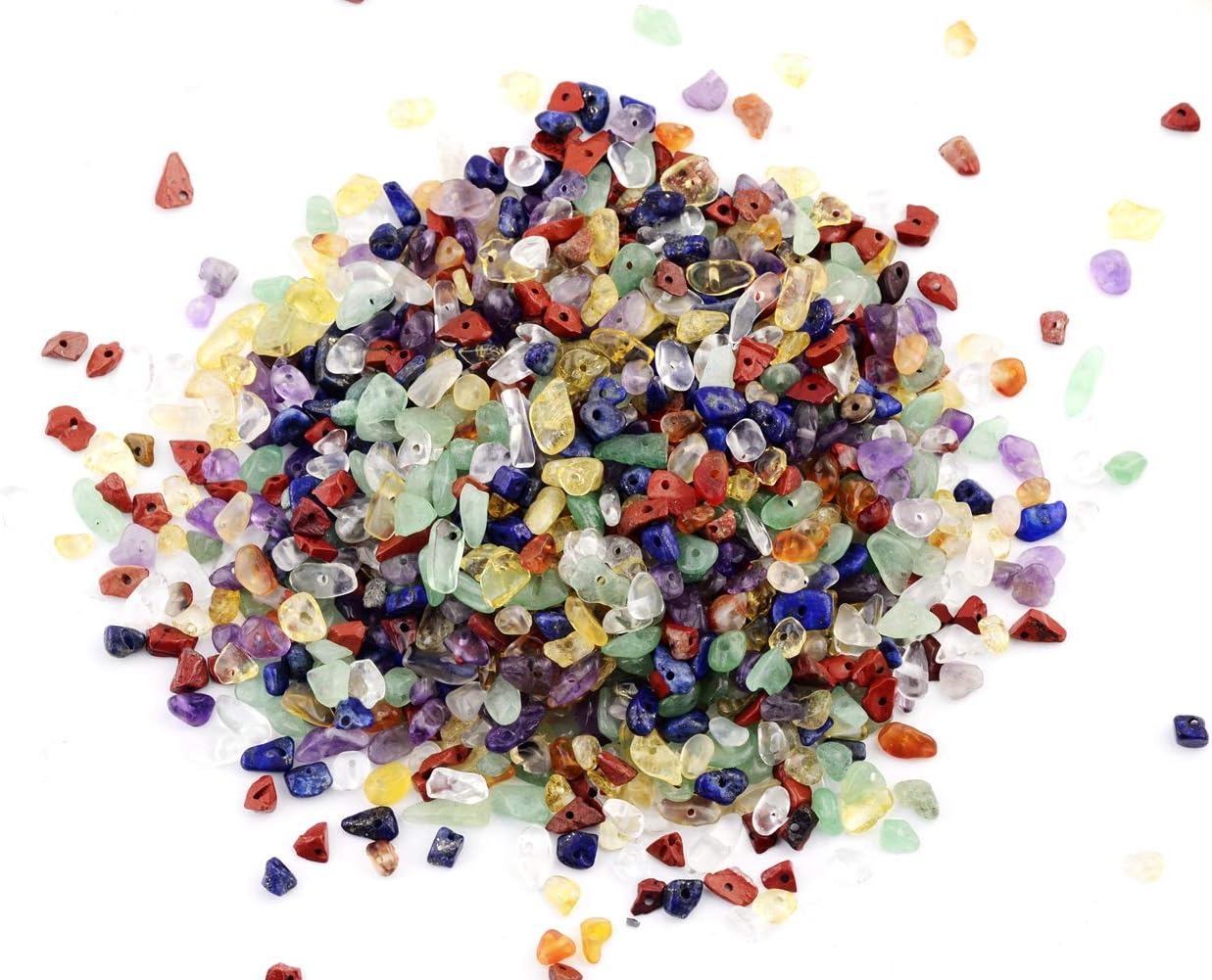 7 Chakra Natural Chip Stone Beads 3-5mm 100g About 500 Pieces Irregular Gemstones Healing Crystal Loose Rocks Bead Hole Drilled DIY for Bracelet Jewelry Making Crafting (3-5mm, 7 Chakra Color Mix) 3-5mm 7 Chakra Color Mix