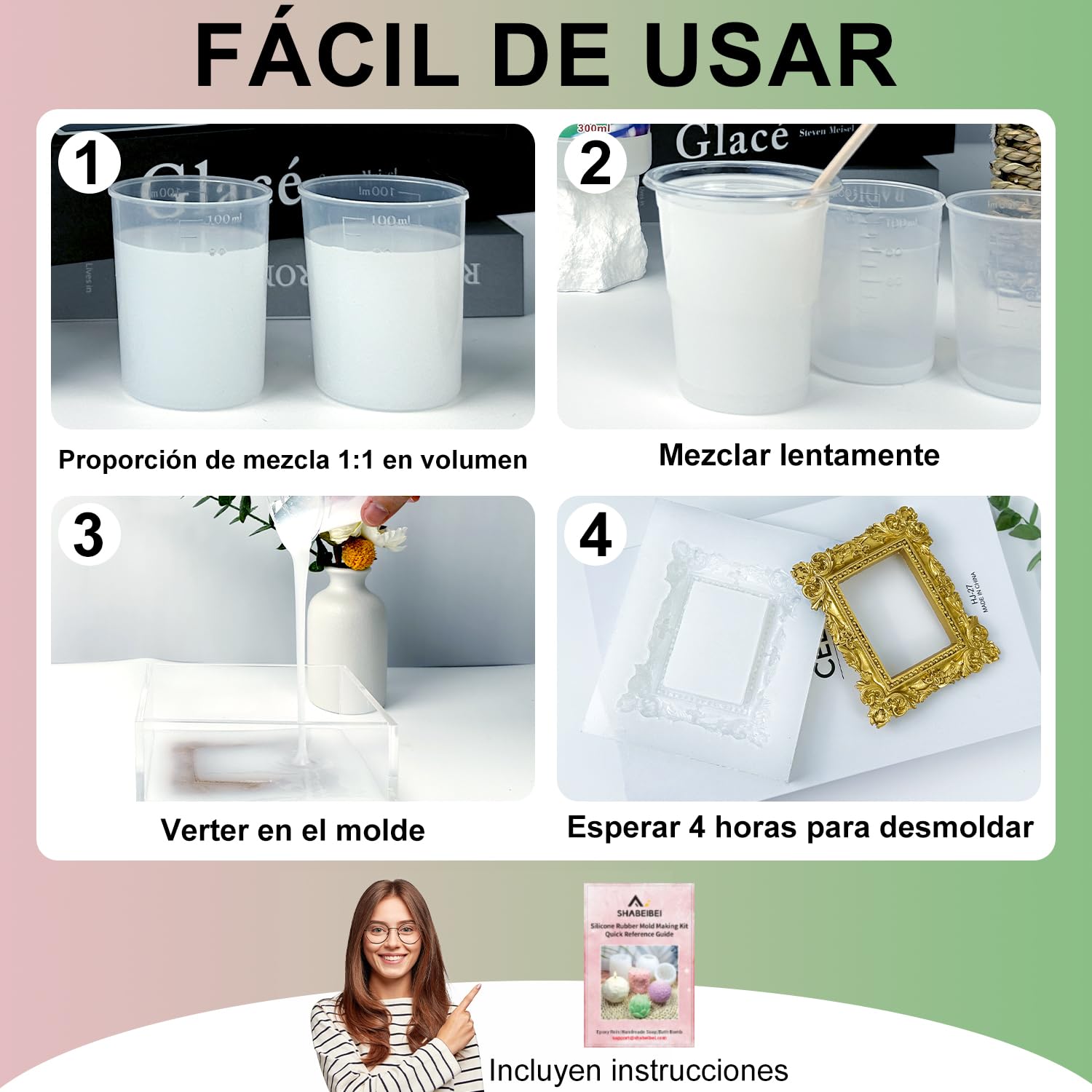 Silicona líquida translúcida 20A 2L, silicona para moldes, kit de fabricación de moldes de silicona, kit profesional de caucho líquido para resina, velas y jabón