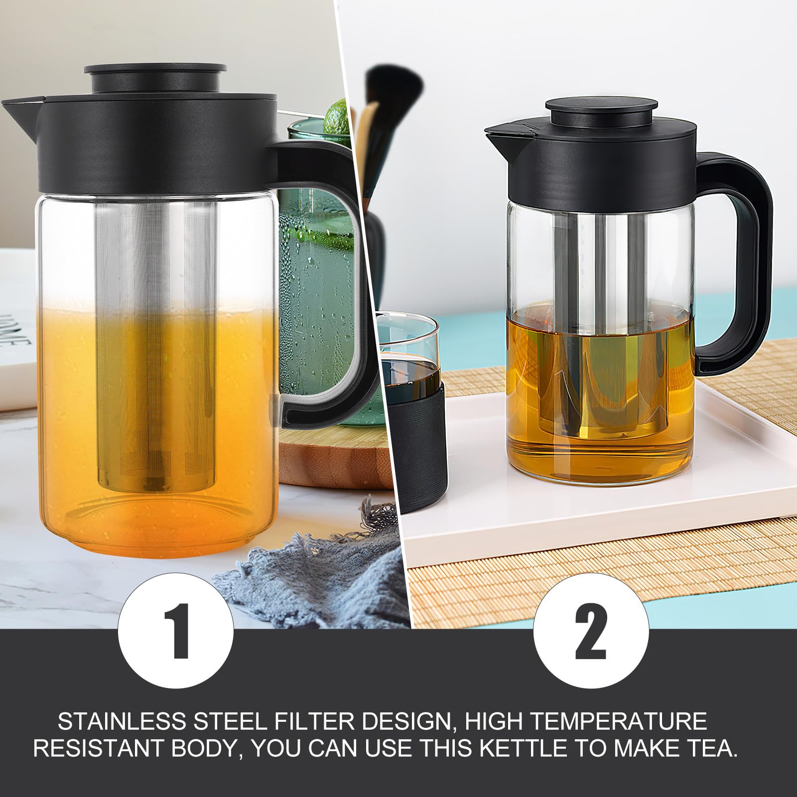 Glaskaraffe 1000ml mit Deckel für Saft und Eistee Hitzebeständig und Robust zum Servieren bei Partys Einfach zu Verstauen und Stilvoll im Design