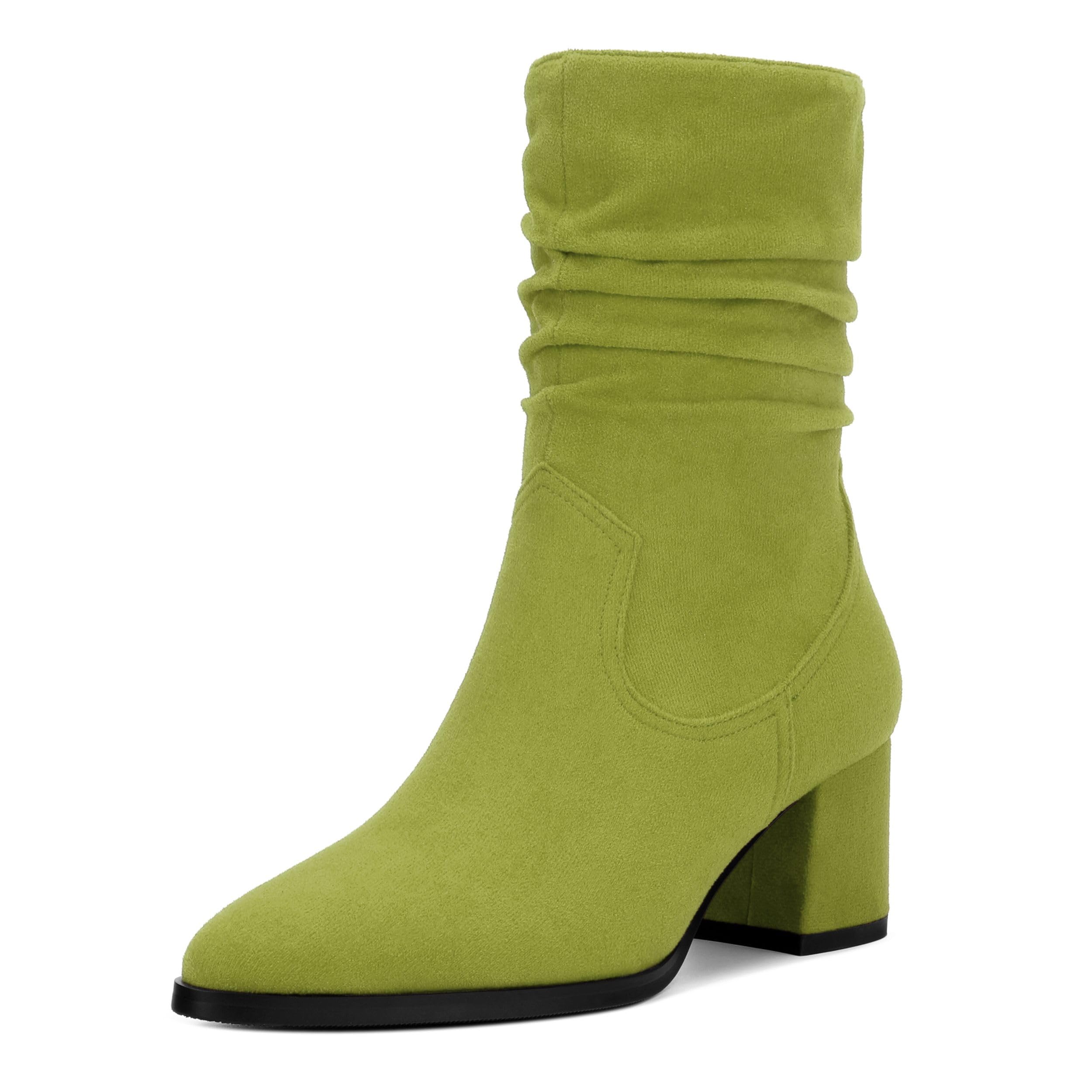 CDXJHYMY Women's Mid Calf Boots - Chunky Heel Pleated Calf Boots with Side Zipper, Pointed Toe, Perfect for Workplace, Street and Banquet