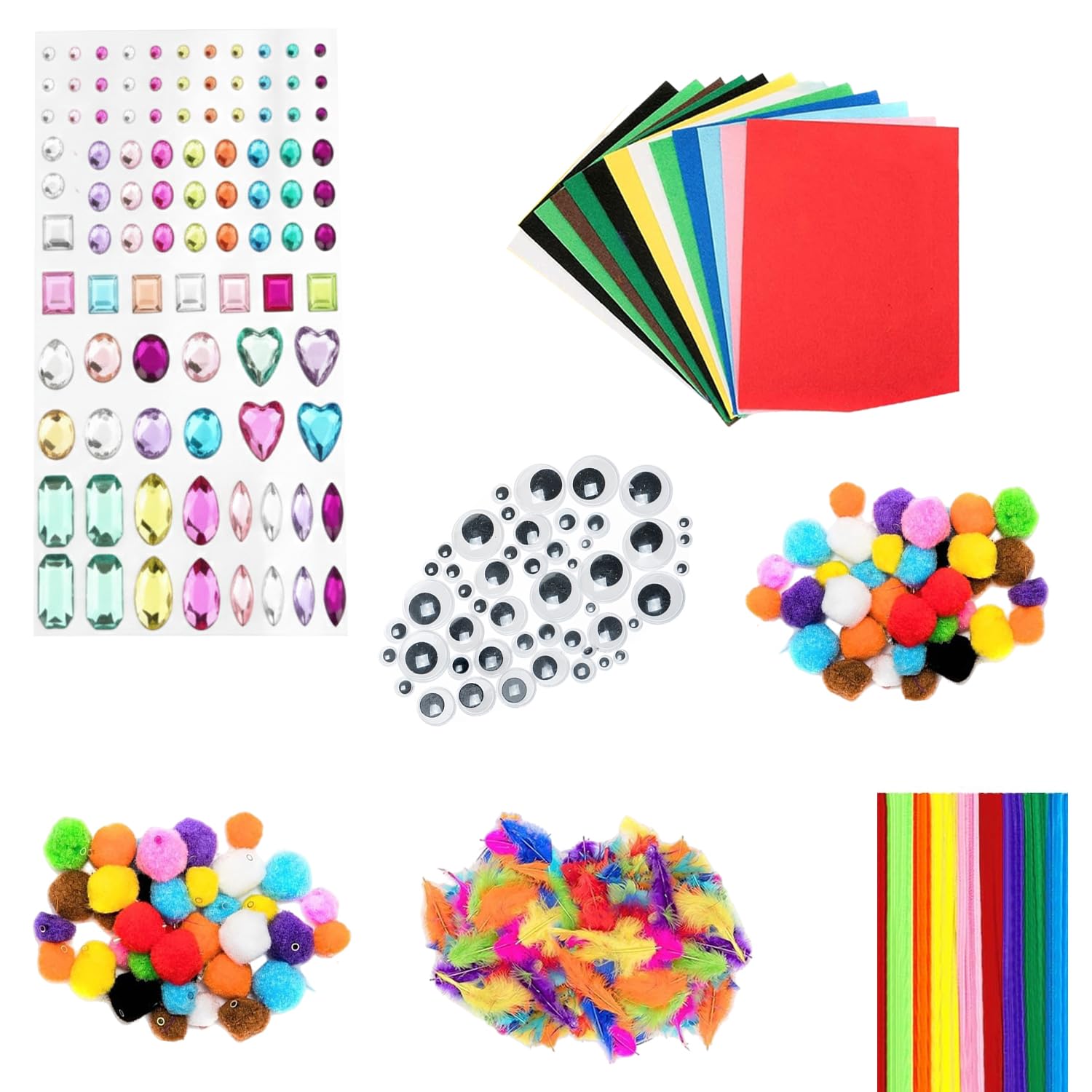 โ edukit Crafting Kit - 280 Pieces - Inc Pipe Cleaners, Pompoms, gems, Googly Eyes, Felt & Feathers - Various Sizes and Colours - Great for Children and Adult Crafts, for Home or workshops
