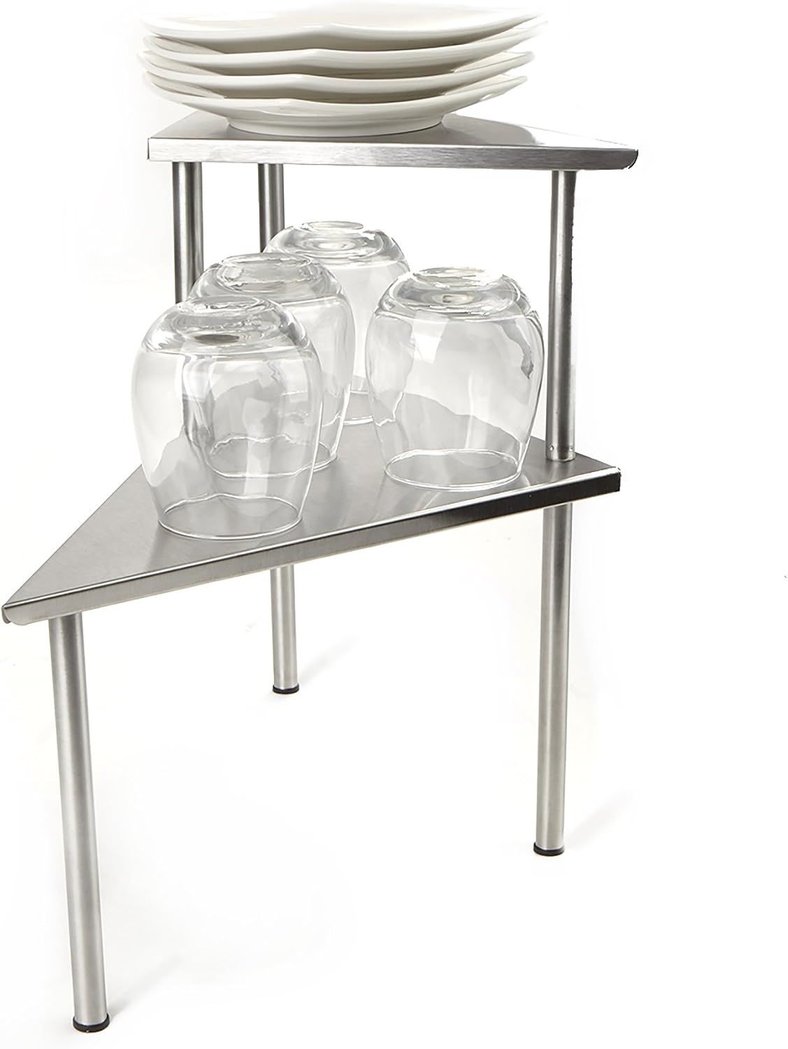 Mind Reader 2 Tier All Purpose Metal Kitchen Corner Rack, Silver