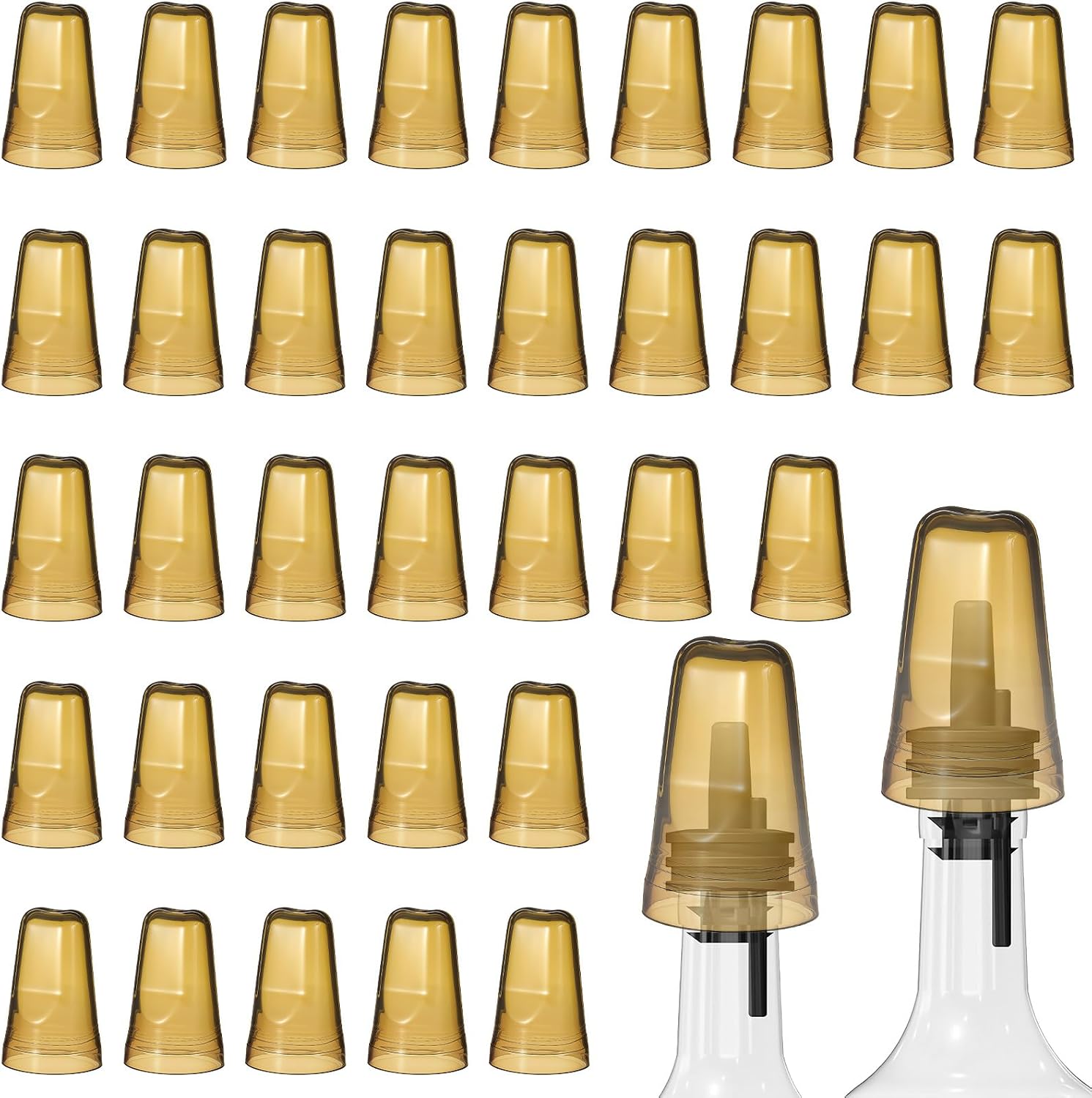 Kifmurase 36 Pcs Pour Spouts Covers, Translucent Liquor Bottle Toppers for Universal Pour Dispenser, Dust Covers for Liquor Bottle for Home Kitchen Tools Supplies (Champagne)