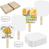 LOTMER 75 Pcs Church Fans Handheld Set, 50 Blank Cardstock Paper Fans with 25 Wavy Wooden Sticks, Paper Fan Handheld for DIY Painting Custom Fans (25 Sets)