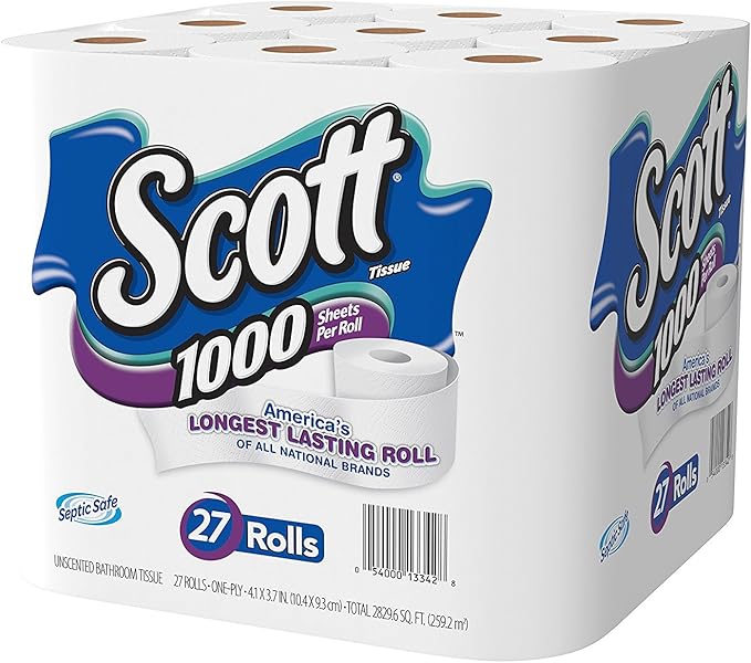 Amazon.com: Scott 1000 Sheets Per Roll Toilet Paper, Bath Tissue, 2Pack of 27 Rolls : Health ...