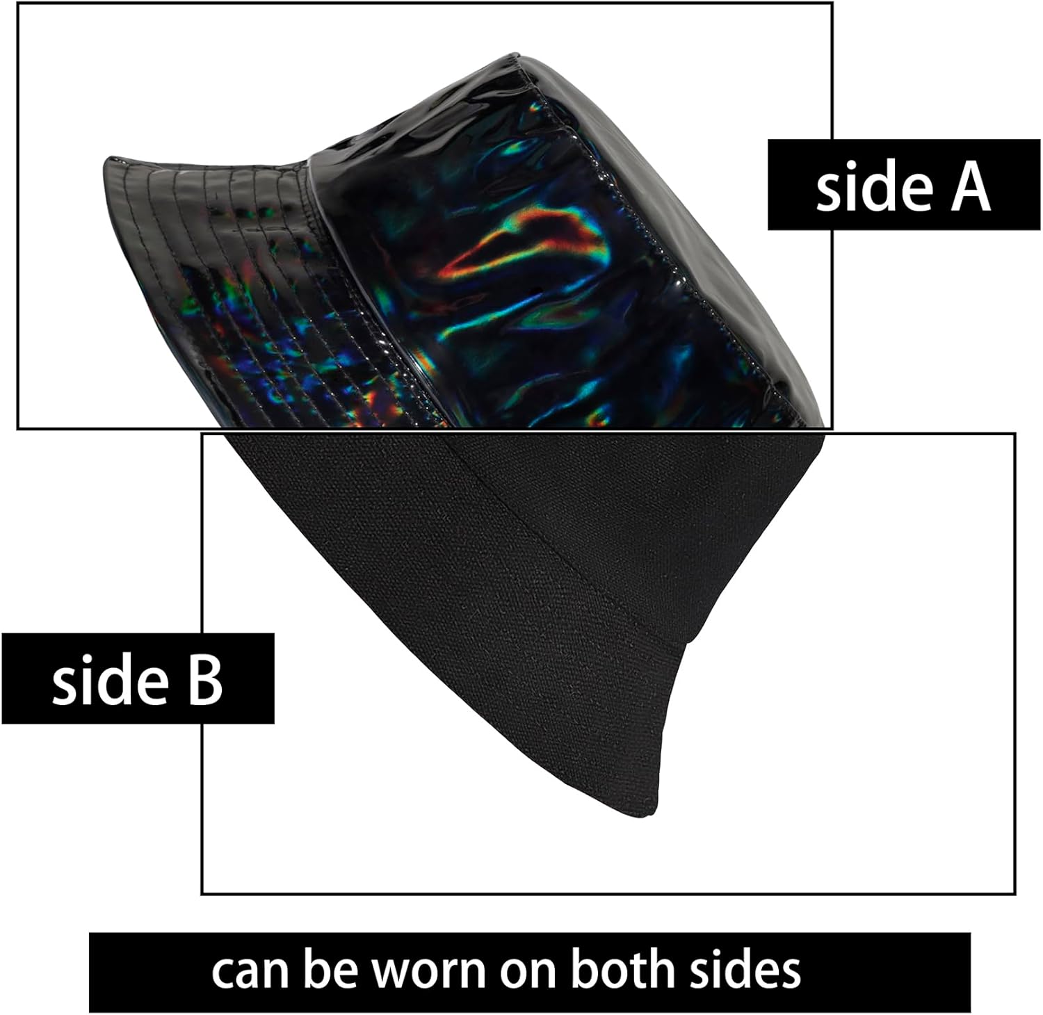 MILAKOO Rave Hologram Metallic Bucket Hat Reversible Cap Reflective Waterproof Rain Fisherman Hat - Image 4
