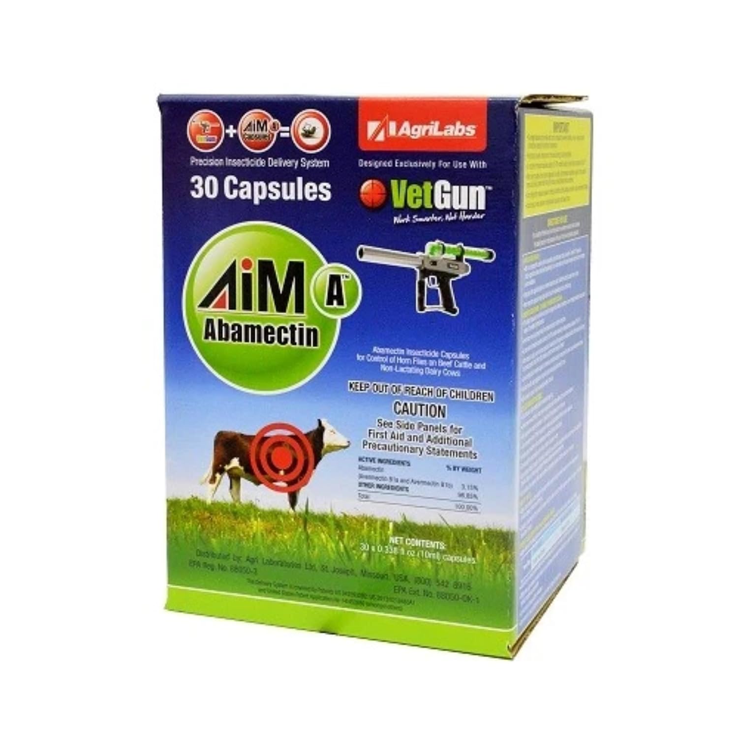 VetGun Starter Kit #3 – CO2-Powered Insecticide Delivery System for Cattle – Includes VetGun III, 6 CO2 Cartridges & 30 Aim-A GelCaps – Low-Stress Horn Fly & Lice Control