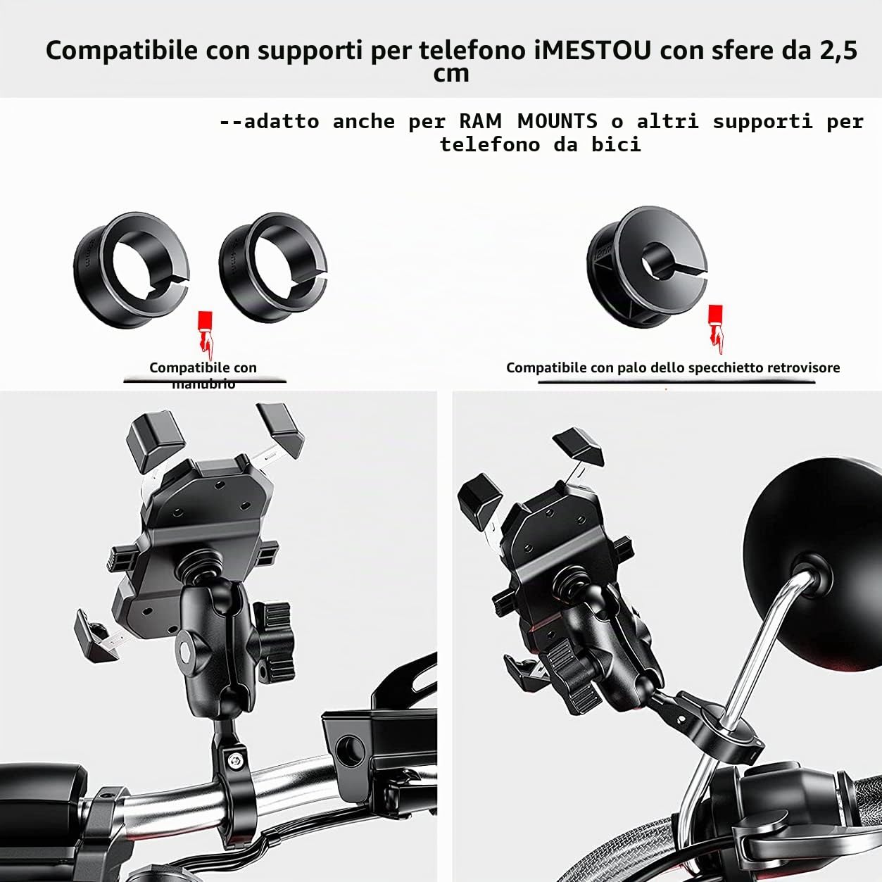 iMESTOU Adattatore per Montaggio a Sfera Alluminio con Base a Sfera da 1" Adatto al Manubrio di Diametro da 2,2-3,2 cm Compatibile con Supporti per Telefono Ram Prese a Sfera da 1 Pollice