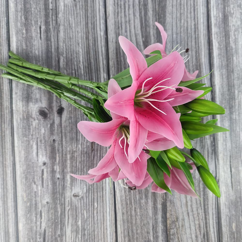 7 Stück künstliche Lilienblumen Künstliche Lilien Blumen für Zuhause Hochzeit Blumensträuße Zuhause Hotel Party Dekor Gräber Arrangement (rot)