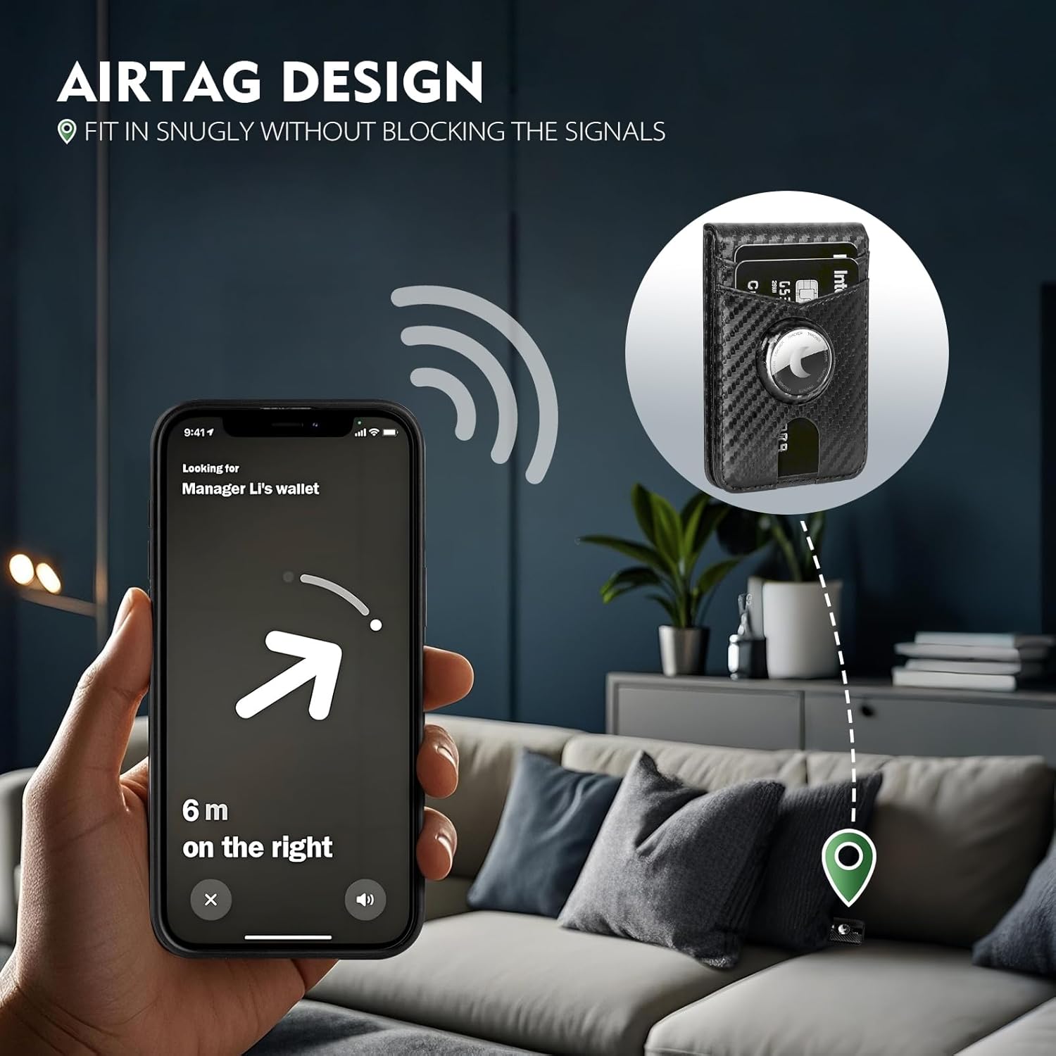 Compatible with MagSafe iPhone 17 Pro Max Case Wallet with AirTag Holder,2 in 1 PU Leather Magnetic Detachable RFID Blocking Credit Card Holder Flip Cover Kickstand for Men Women,Carbon Black - Image 3