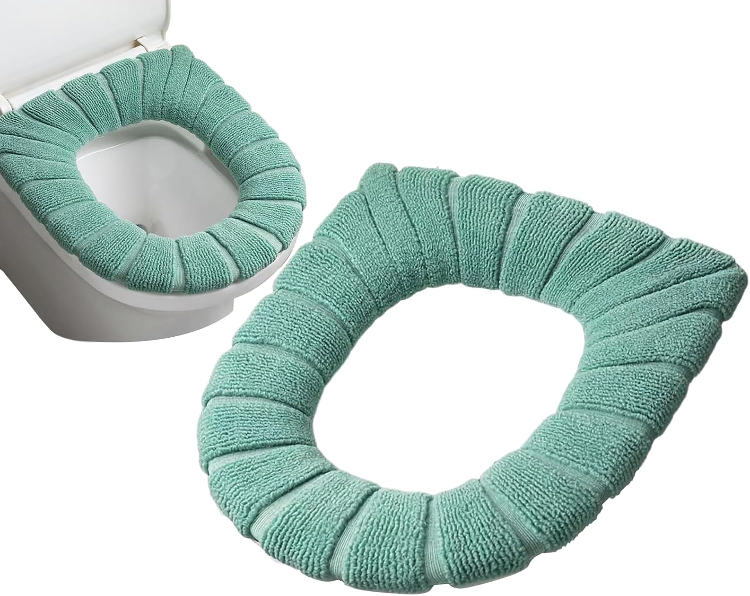 Toilet Covers,5 Pack Bathroom Soft Thicker Warmer Stretchable Washable Cloth Toilet Seat Cover Pads (green)