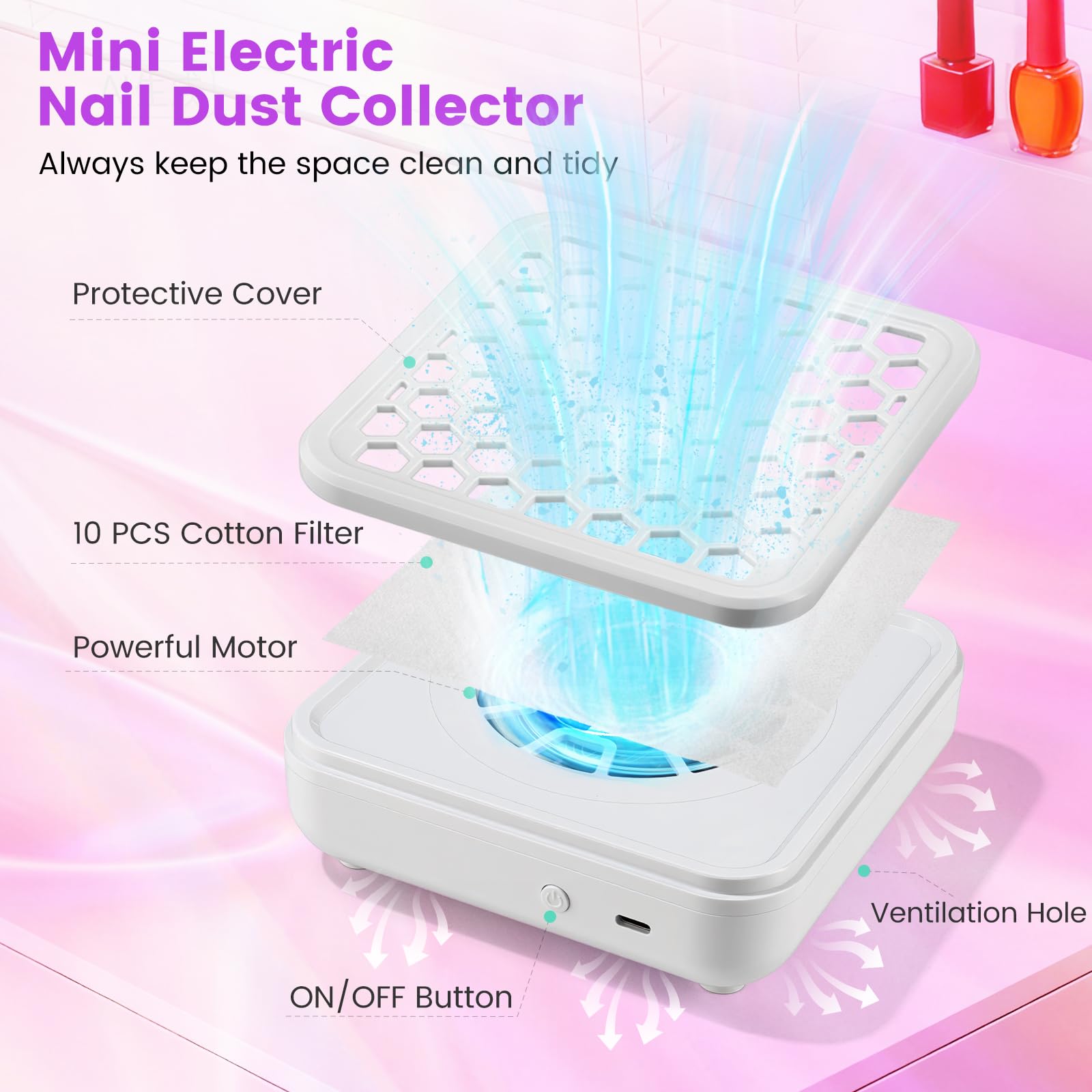 Kit de taladro de uñas con colector de polvo: lima eléctrica de uñas profesional de 20000 RPM con USB para eliminación de gel acrílico, herramienta de manicura y pedicura en bolsa de cosméticos para