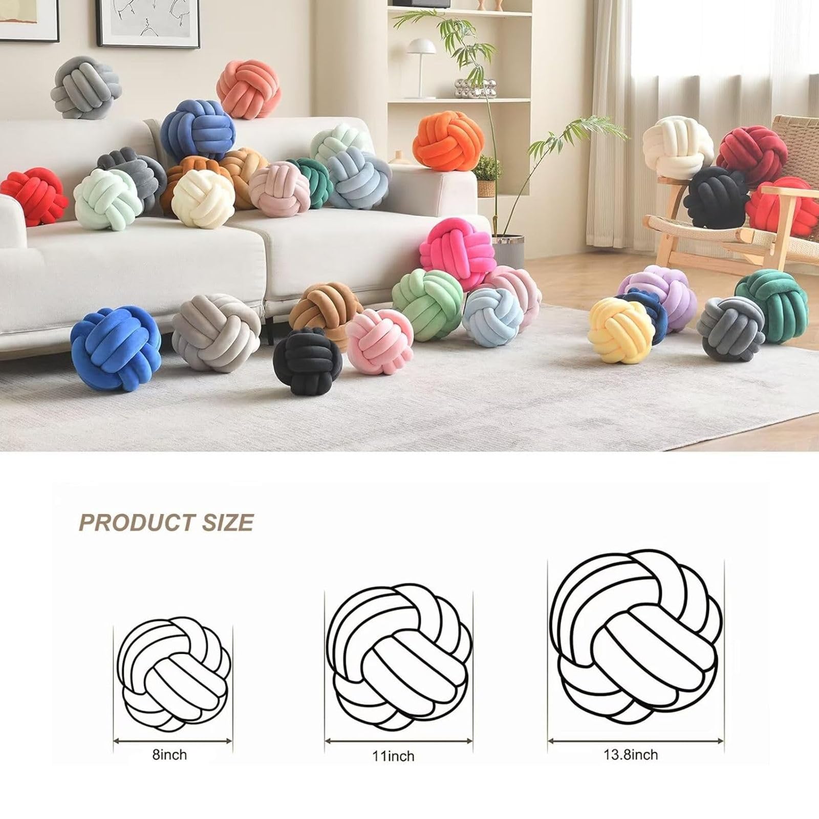 LUSJNGE Decorative Throw Knot Pillow Ball for Home Chair Sofa Couch Bed Aesthetic Round Velvet Knotted Pillow Cushion (Light Green, 8inches)