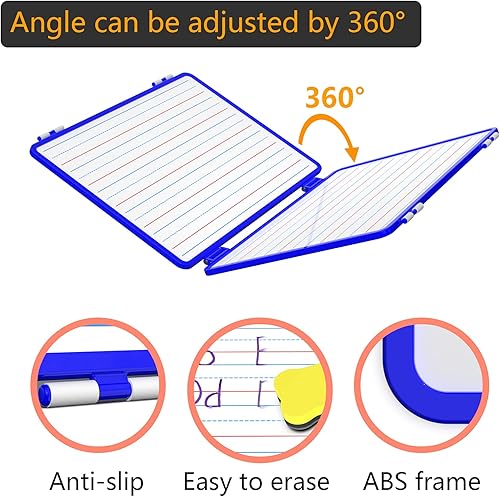 Miniatura 3 de Pizarra blanca magnética pequeña de borrado en seco, 4 lados de escritura, pizarra blanca pequeña para niños, pizarra blanca plegable de 11.5 x 17