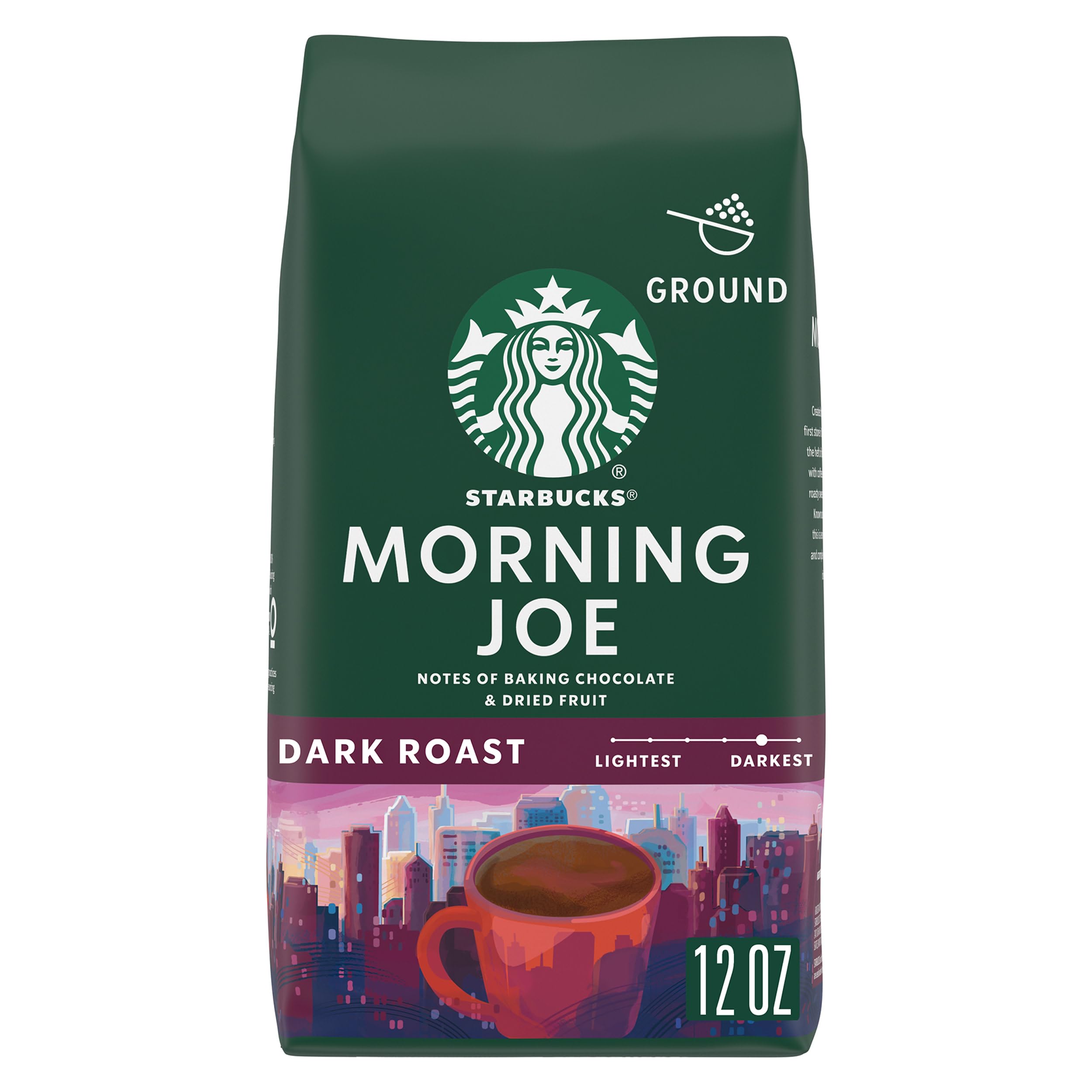 Ground Coffee, Dark Roast Hot or Iced Coffee, Morning Joe, 12 oz