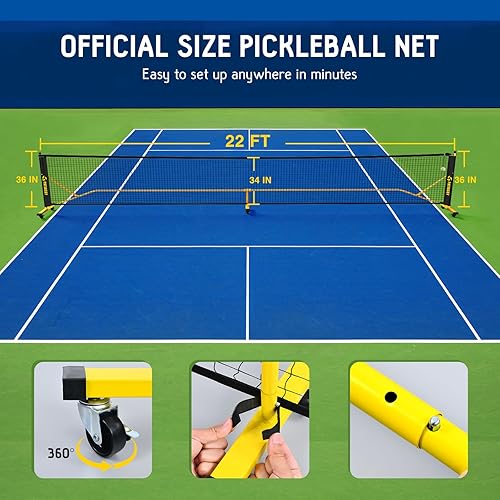 Miniatura 4 de Juego de red de pickleball con ruedas y kit de marcado de cancha de pickleball de 22 pies de tamaño reglamentario portátiles con ajustador de