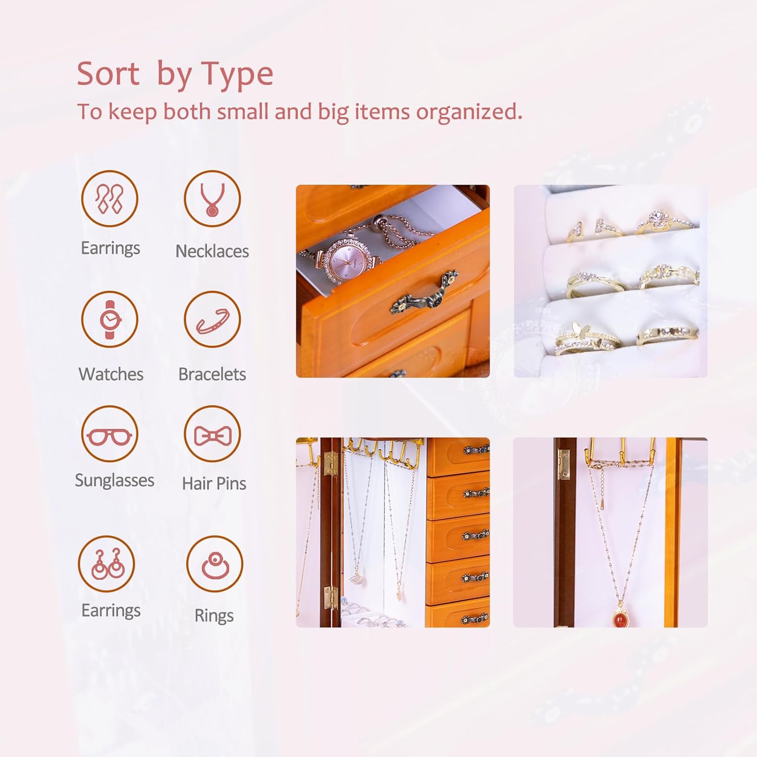 Jewelry Boxes For Women,Handle Carving Craft Wooden Jewelry Box,With 12Hooks And Velvet Lining Large Vintage Jewelry box,Suitable As Gift For Friends(Brown) - Image 5