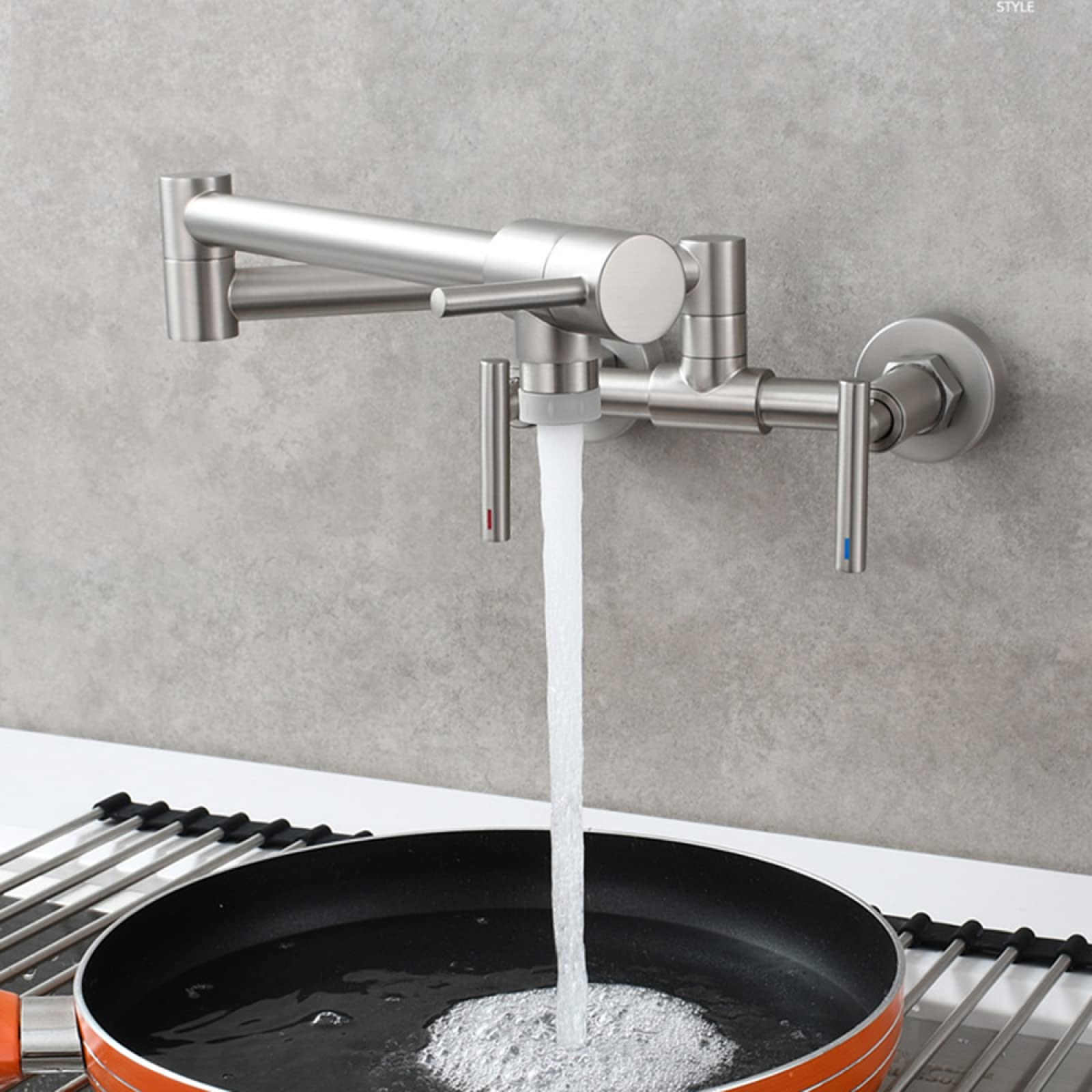 ZBBDFAZD Kitchen Sink Taps Wall Mounted,Dual Lever Sink Mixer Tap,Kitchen Sink Tap Brass,Kitchen Faucet Wall Mounted,Kitchen Faucet Wall-Mounted hot and Cold Faucet,Brushed