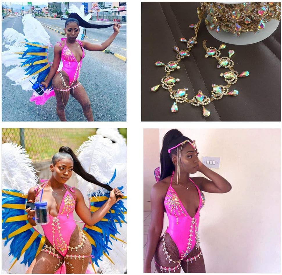 1 Yard Gold Rhinestone Fringe Chain Crystal AB Trim, Bridal Applique Beaded Tassel (Crystal AB - Gold Base)