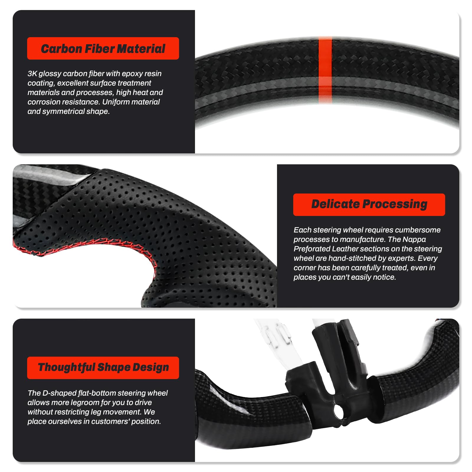 Handgefertigte echte Carbonfaser-Lenkrad, Die rote Mittellinie, Perforierte Ledergriff für BMW M Sport Serie/für M Performance Serie M5 F10 F11 F06 F12 F13 F01 F02 F90 M6 M8 F91