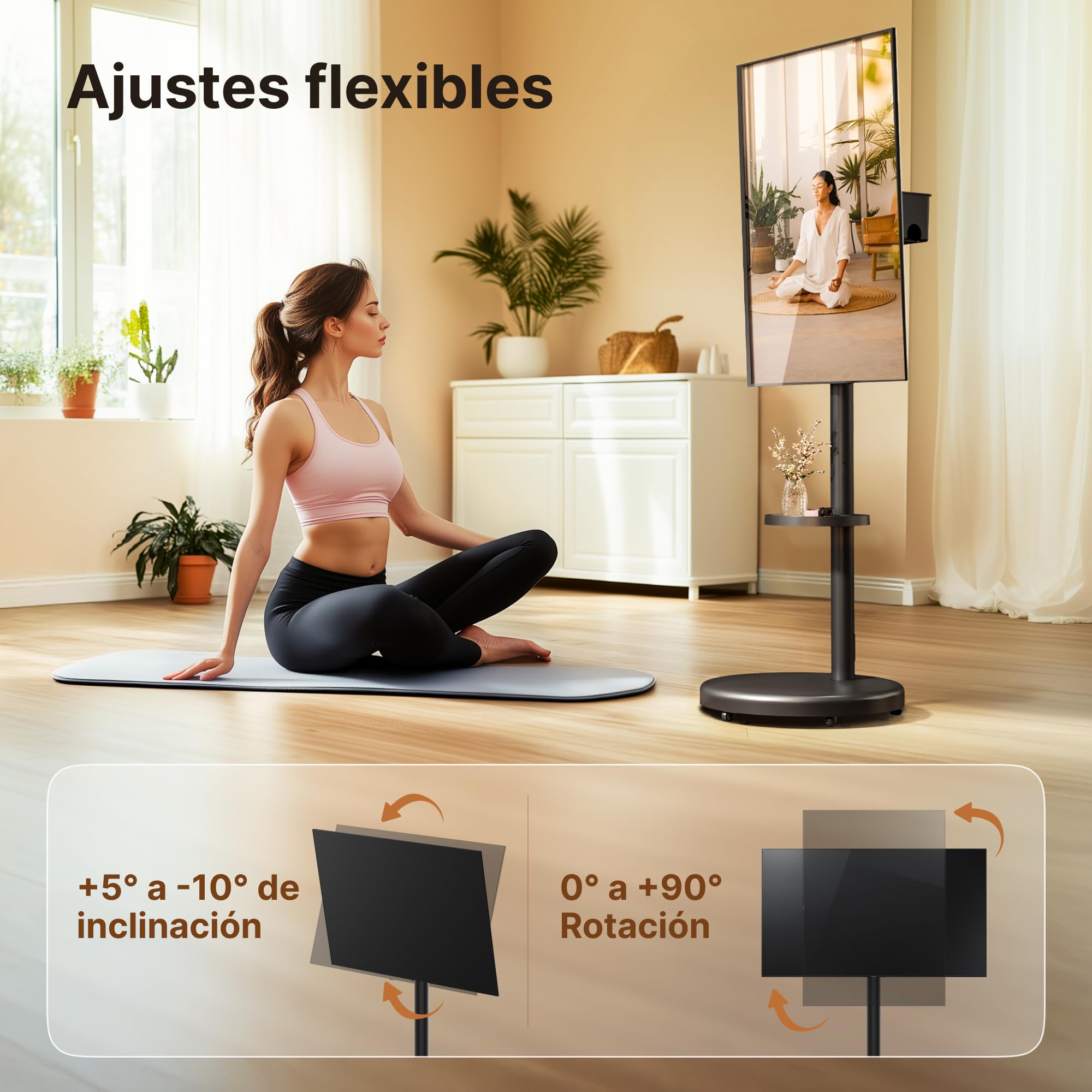 Soporte de TV ajustable con ruedas para televisores de 37 a 86 pulgadas, capacidad de carga de 50 kg, formato vertical y horizontal, carrito de TV móvil estable con estante, máx. VESA 600 x