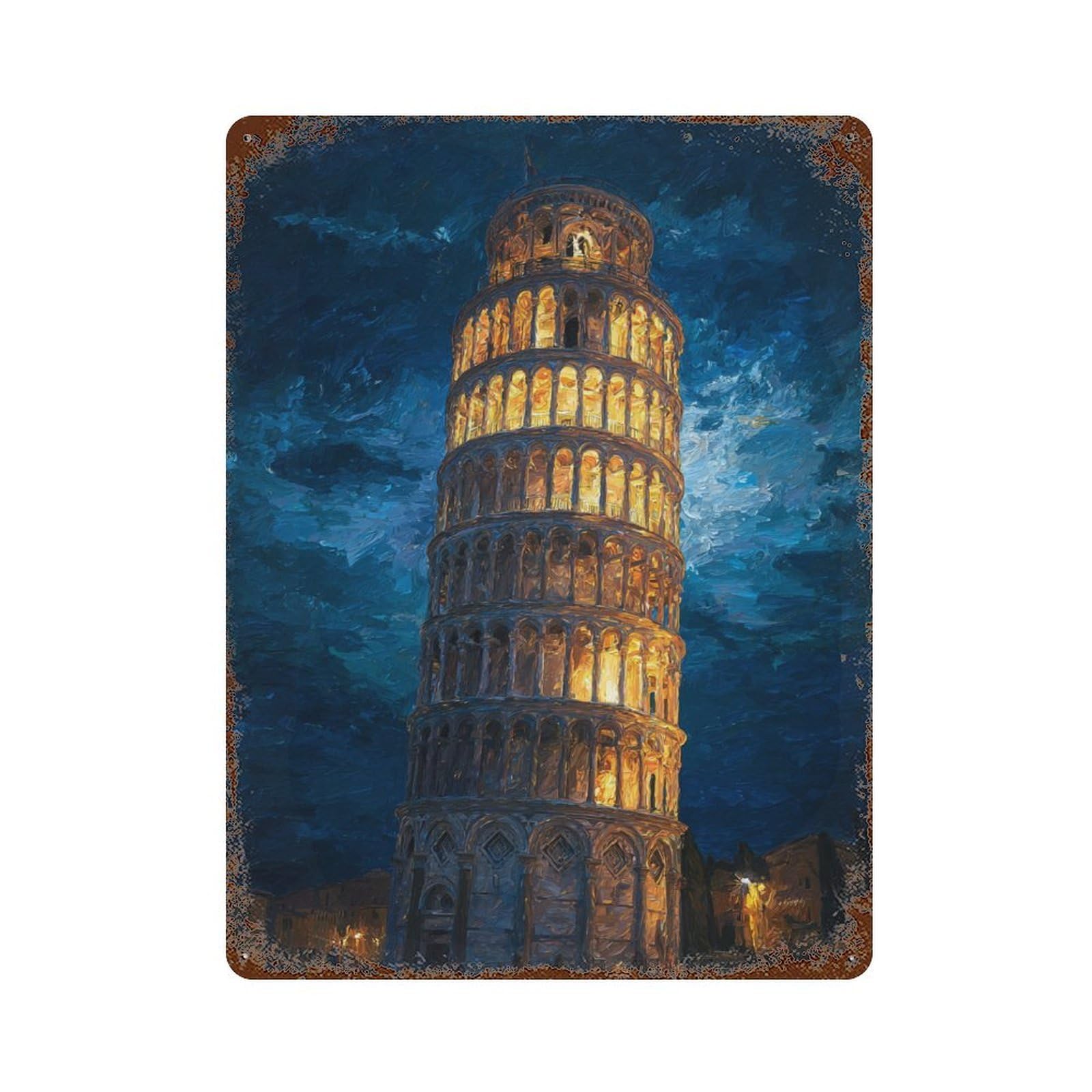 Leaning Tower of Pisa Night Lights Decorative Tin Sign 15.7"x11.8", for Garage, Bar And Workshop Decor, Novelty Wall Decor