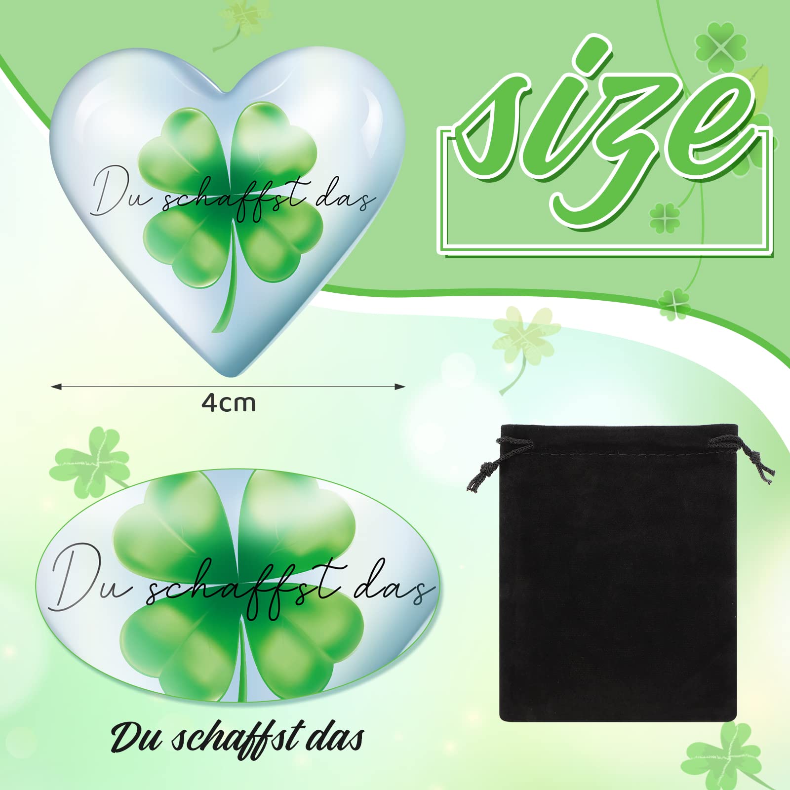 Amuleto de Suerte de Hoja de Trébol de Cuatro Hojas Amuleto de Suerte Du Schaffst Das con Bolsa de Almacenamiento Esperanza Regalos de Suerte para Mujeres Hombres Amigos Familia (Corazón)
