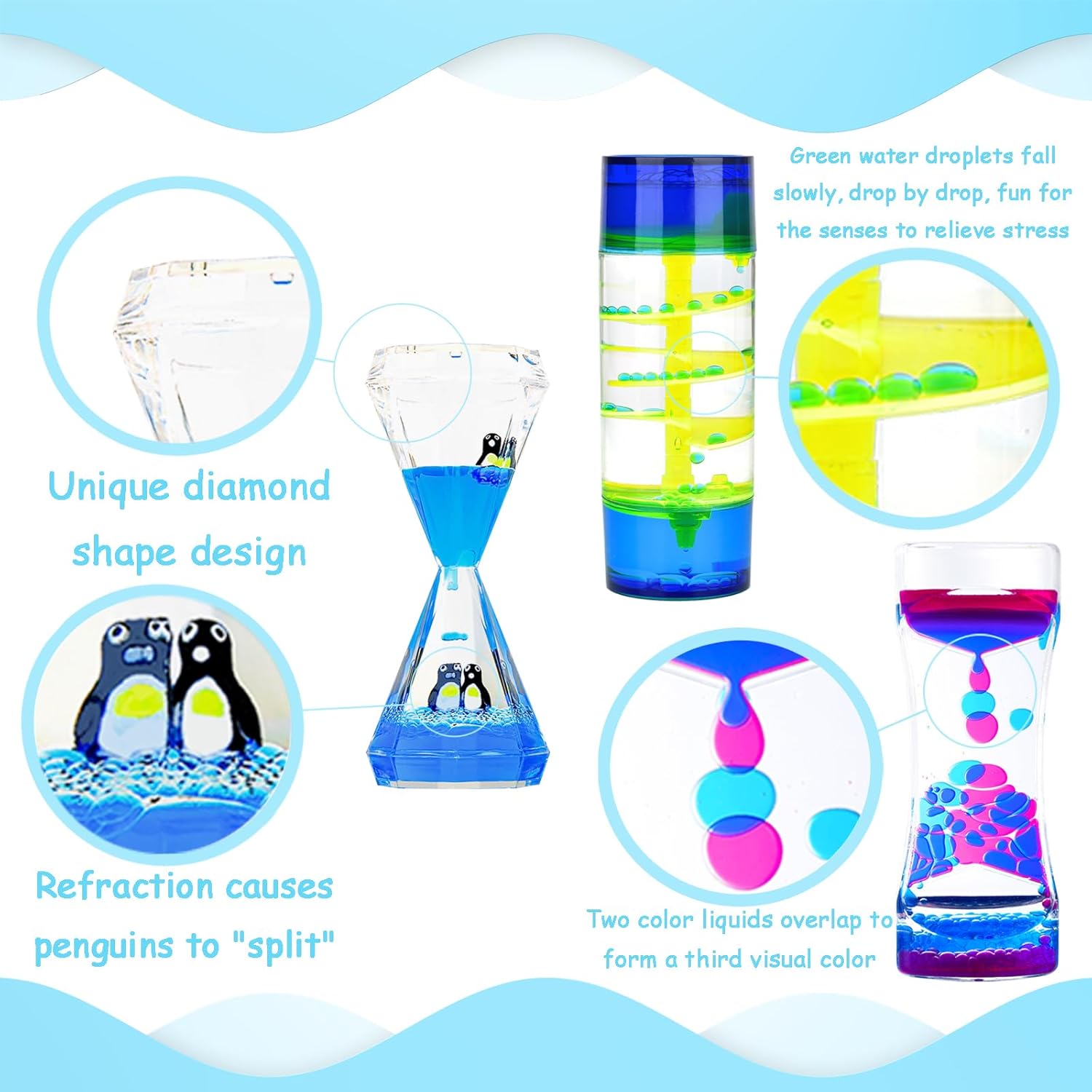 Liquid Motion Bubbler for Kids and Adults - Set of 3 Sensory Fidget Toys - Calming Stress Management and Sensory Play - Colorful Liquid Timer for Perfect Desk Décor - Image 3