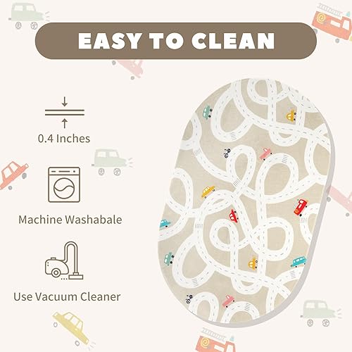 Miniatura 3 de Alfombra pequeña para habitación de niños, alfombra de carretera lavable de 3 x 5 pies para guardería de bebé, alfombra antideslizante para sala de