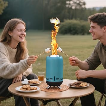 XL Tabletop Fire Pit | Outdoor Blue Mini Fire Pit for Urban & Suburbs | Stainless Steel Secondary Combustion Camping Stove Low Smoke Fueled by Pellets with Travel Bag,30.6x16.3cm